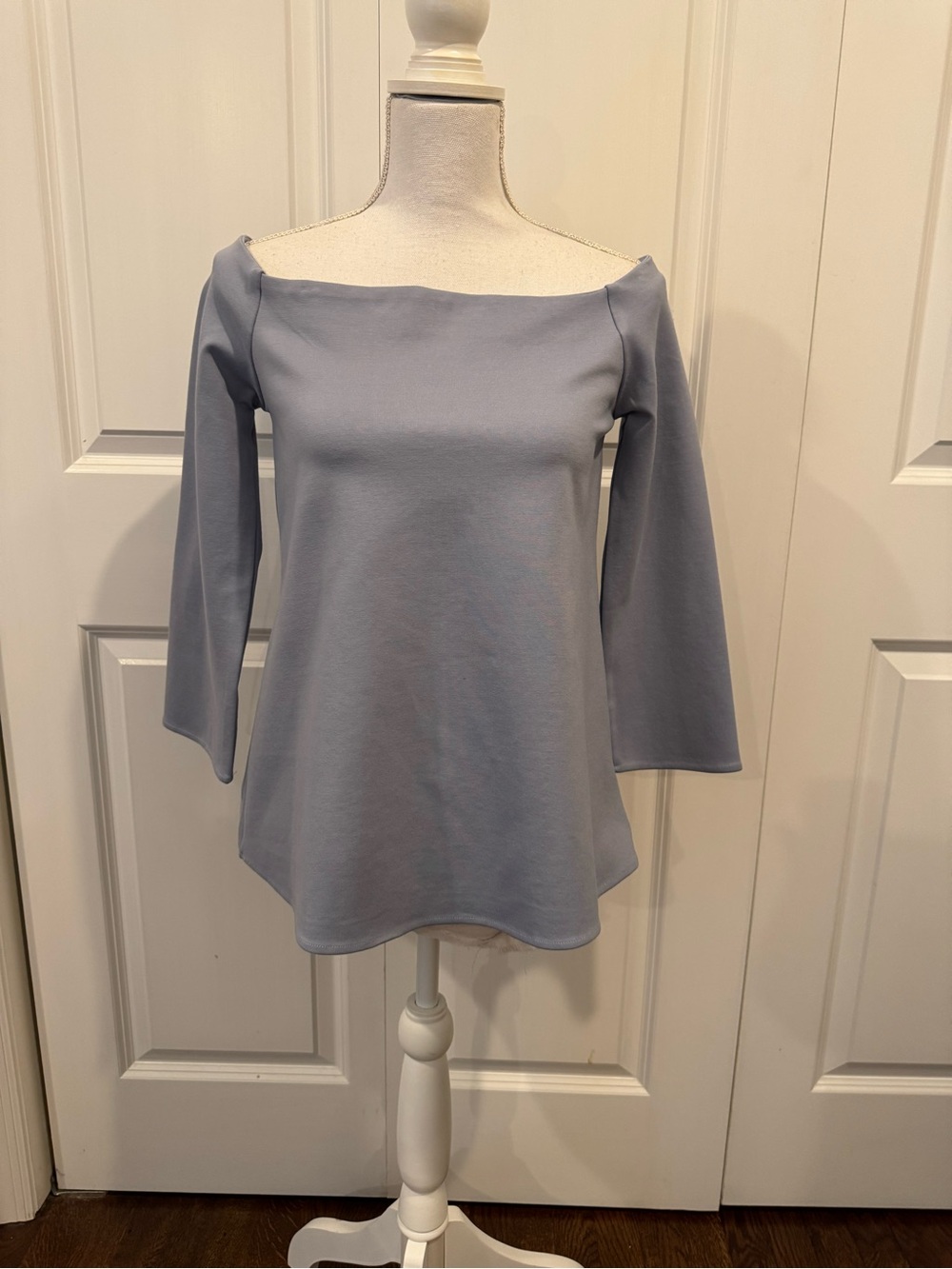 Tuckernuck Miranda Off Shoulder Top XS Blue Gray 3/4 Sleeve